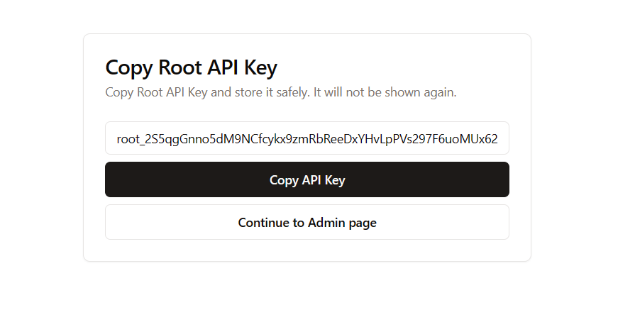 Copy Root API Key screen