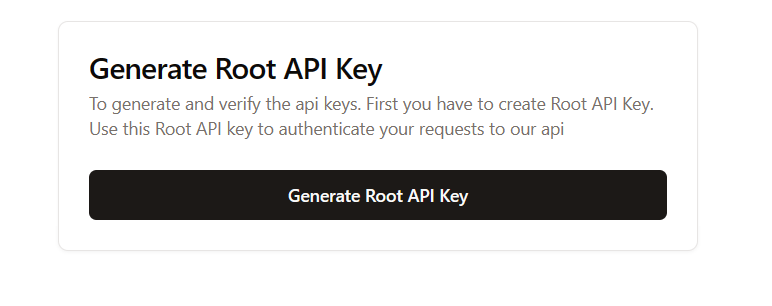Generate new Root API Key screen